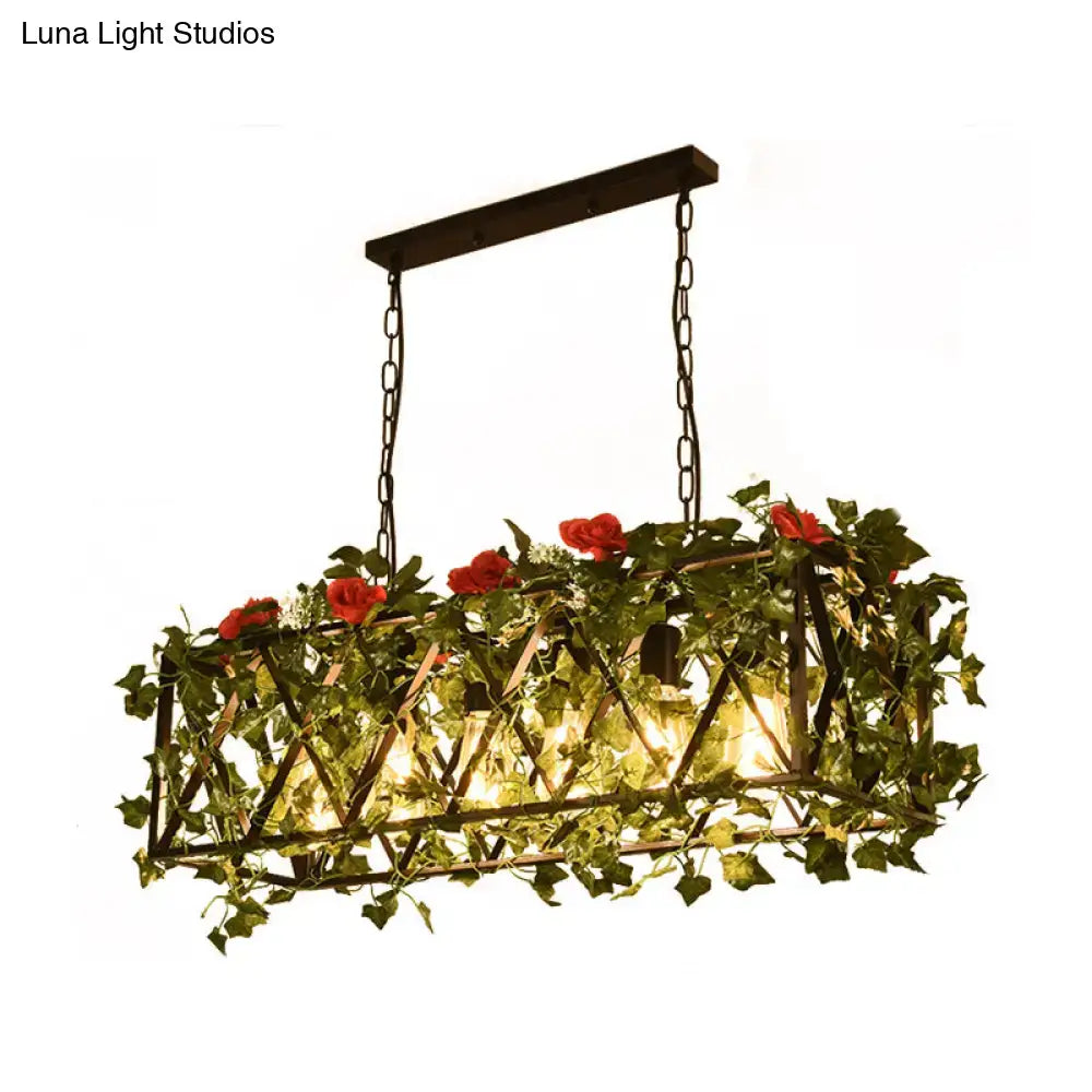 Rustic rectangular island flower plant chandelier dining room light