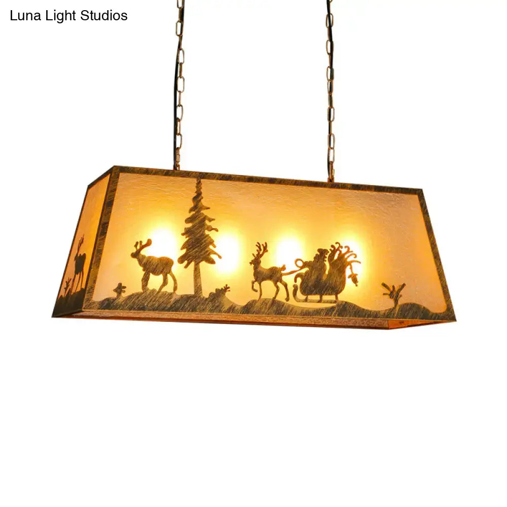 Rustic reindeer brown fabric trapezoidal island ceiling light dining room