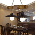 Rustic scalloped hanging lamp black & bamboo dining room light