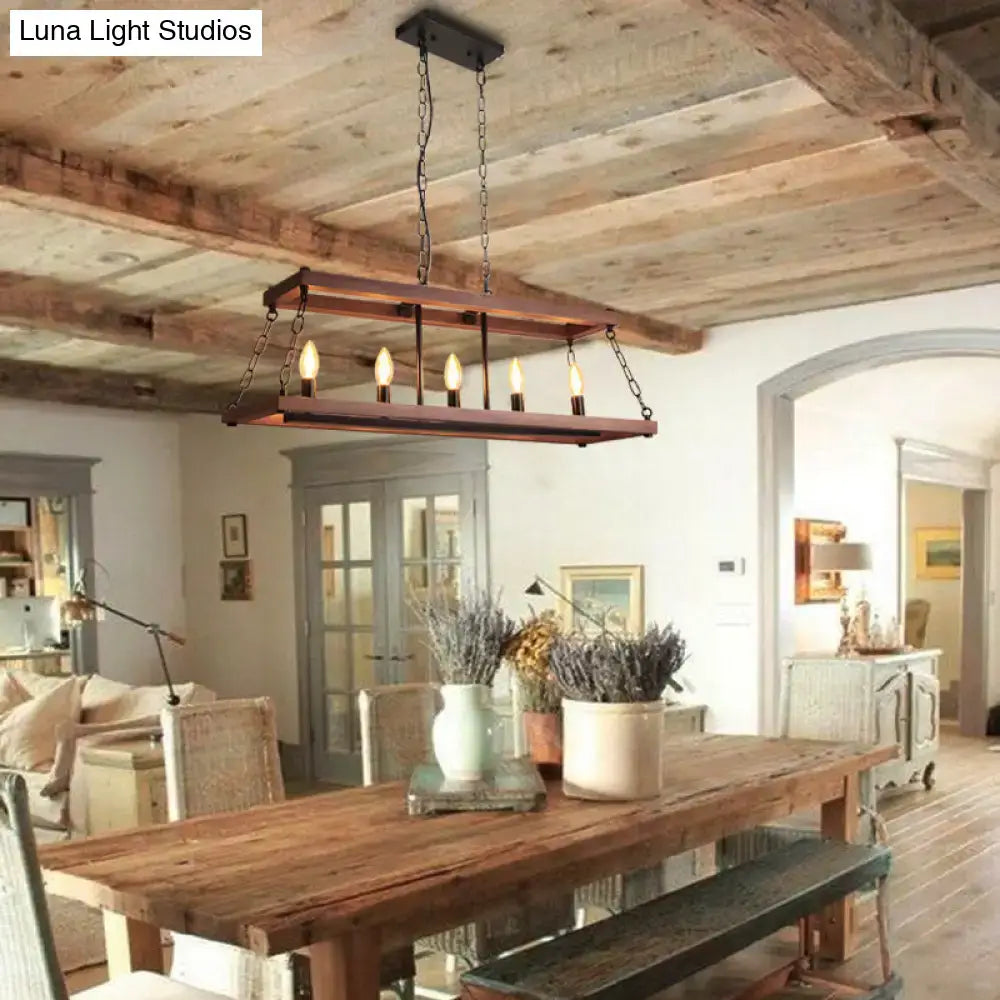 Rustic vintage brown wood chandelier dining room island light