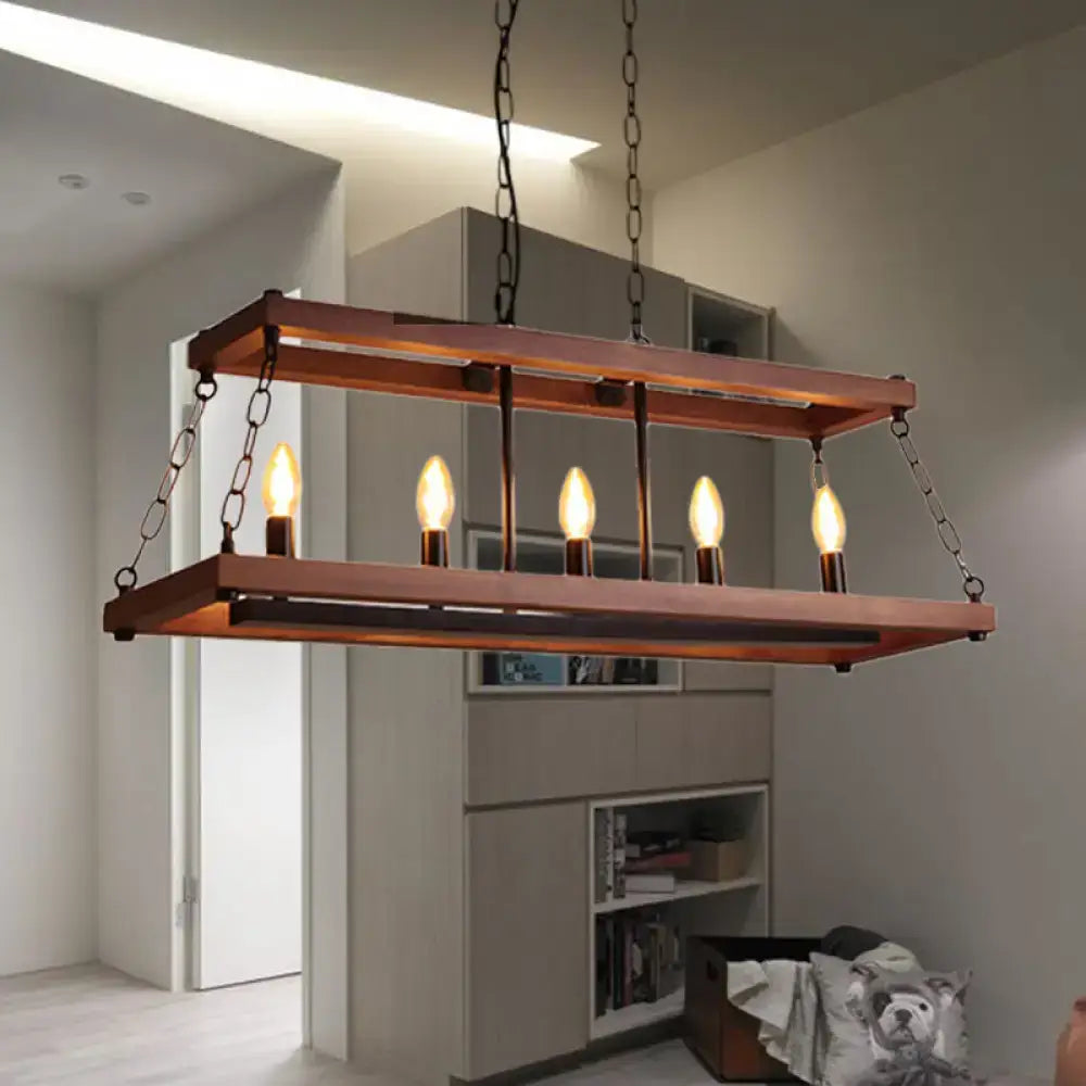 Rustic vintage brown wood chandelier dining room island light