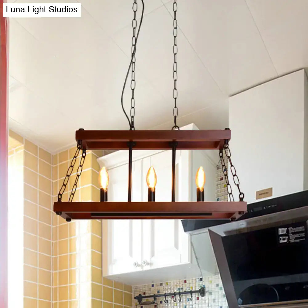 Rustic vintage brown wood chandelier dining room island light