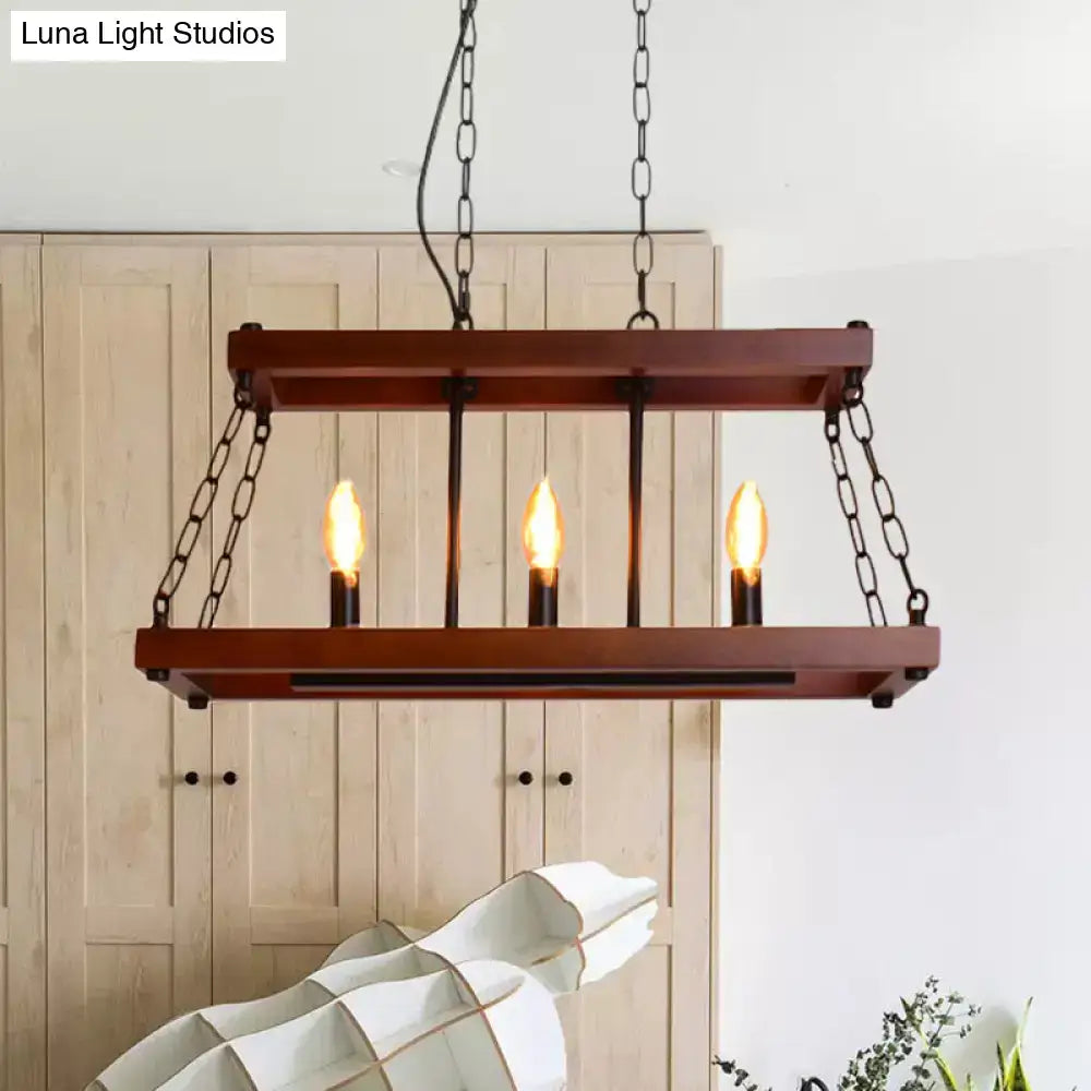 Rustic vintage brown wood chandelier dining room island light