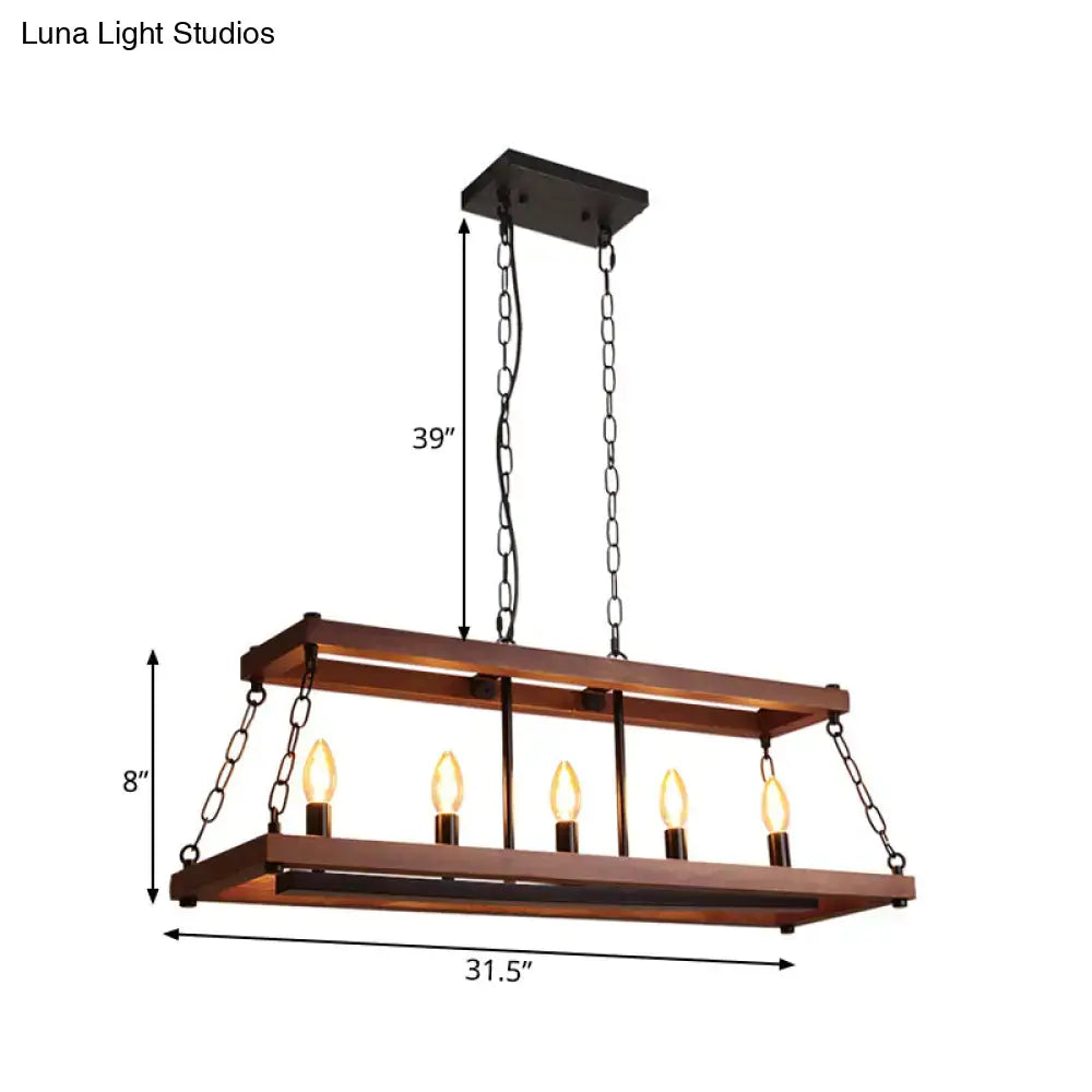 Rustic vintage brown wood chandelier dining room island light