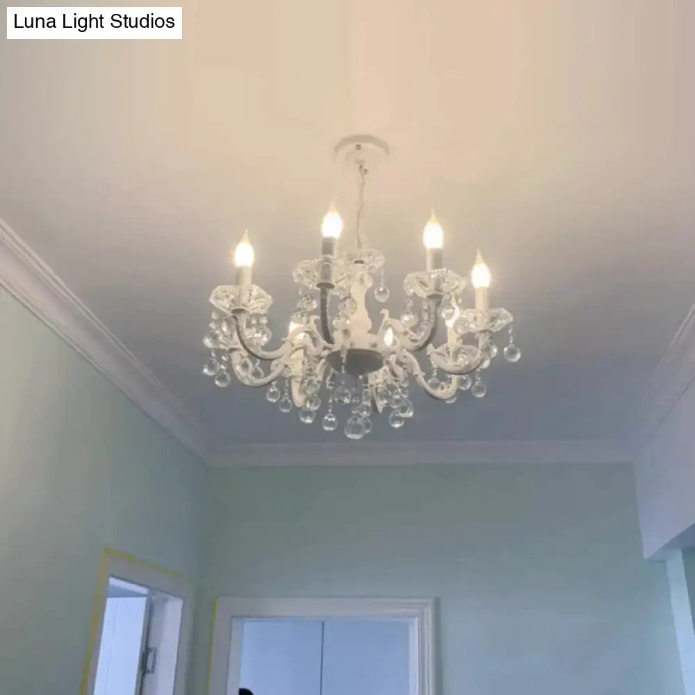 Rustic white candle suspension lamp with crystals corridor chandelier