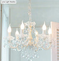Decorbites rustic metal candle suspension lamp in white with crystal draping and candle-style bulbs for corridor lighting