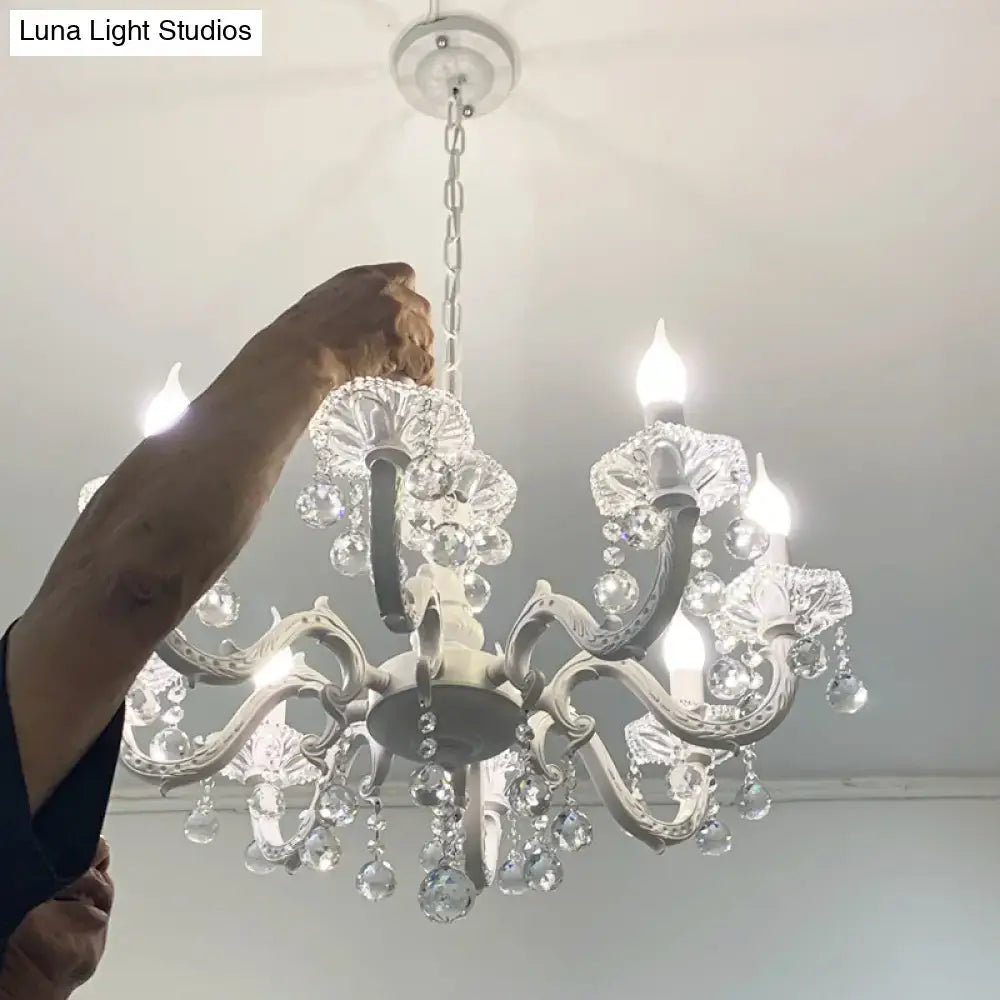 Rustic white candle suspension lamp with crystals corridor chandelier