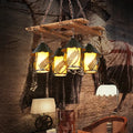 Rustic white fabric clear glass wooden chandelier dining room light