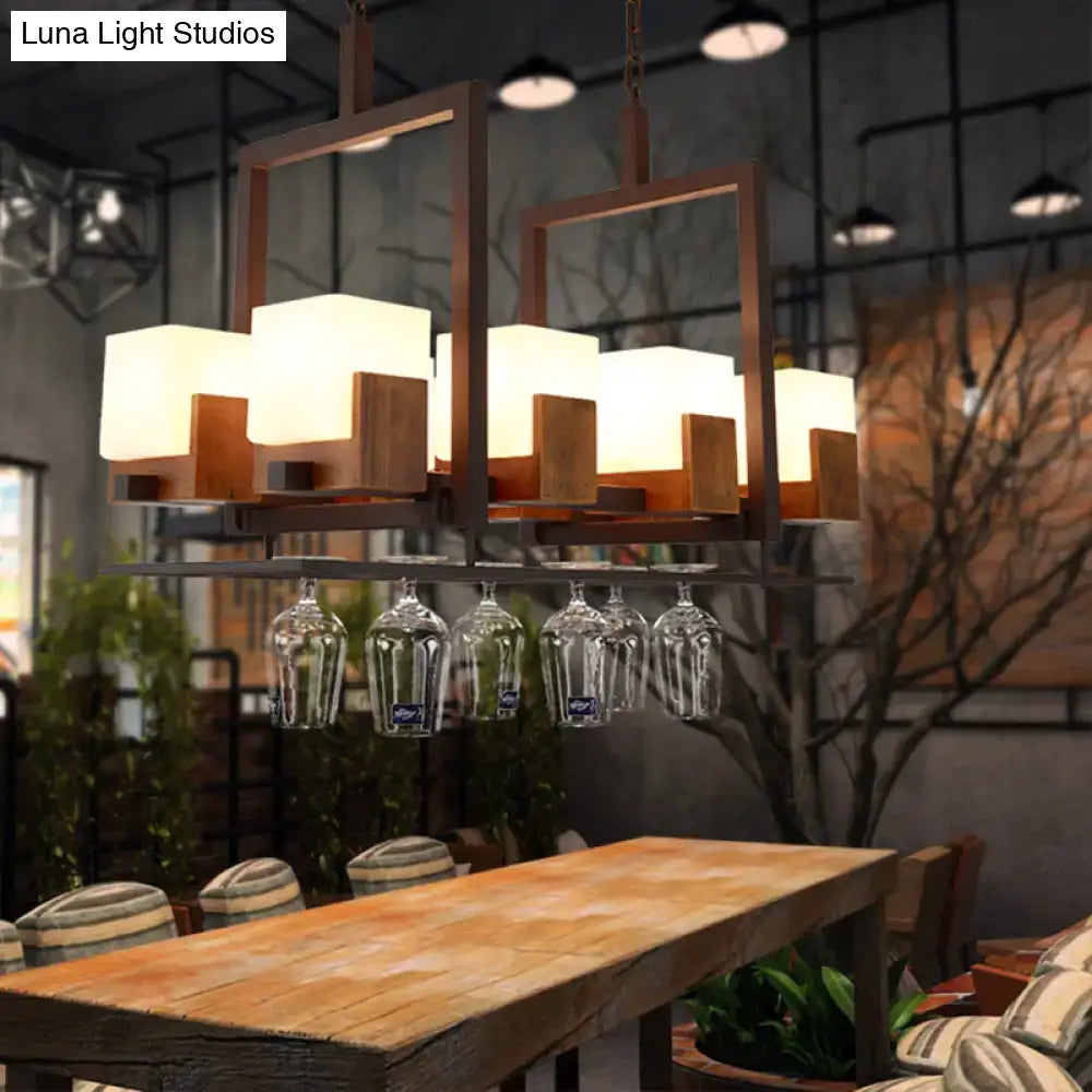Rustic white glass restaurant island light kitchen wine glasses frame
