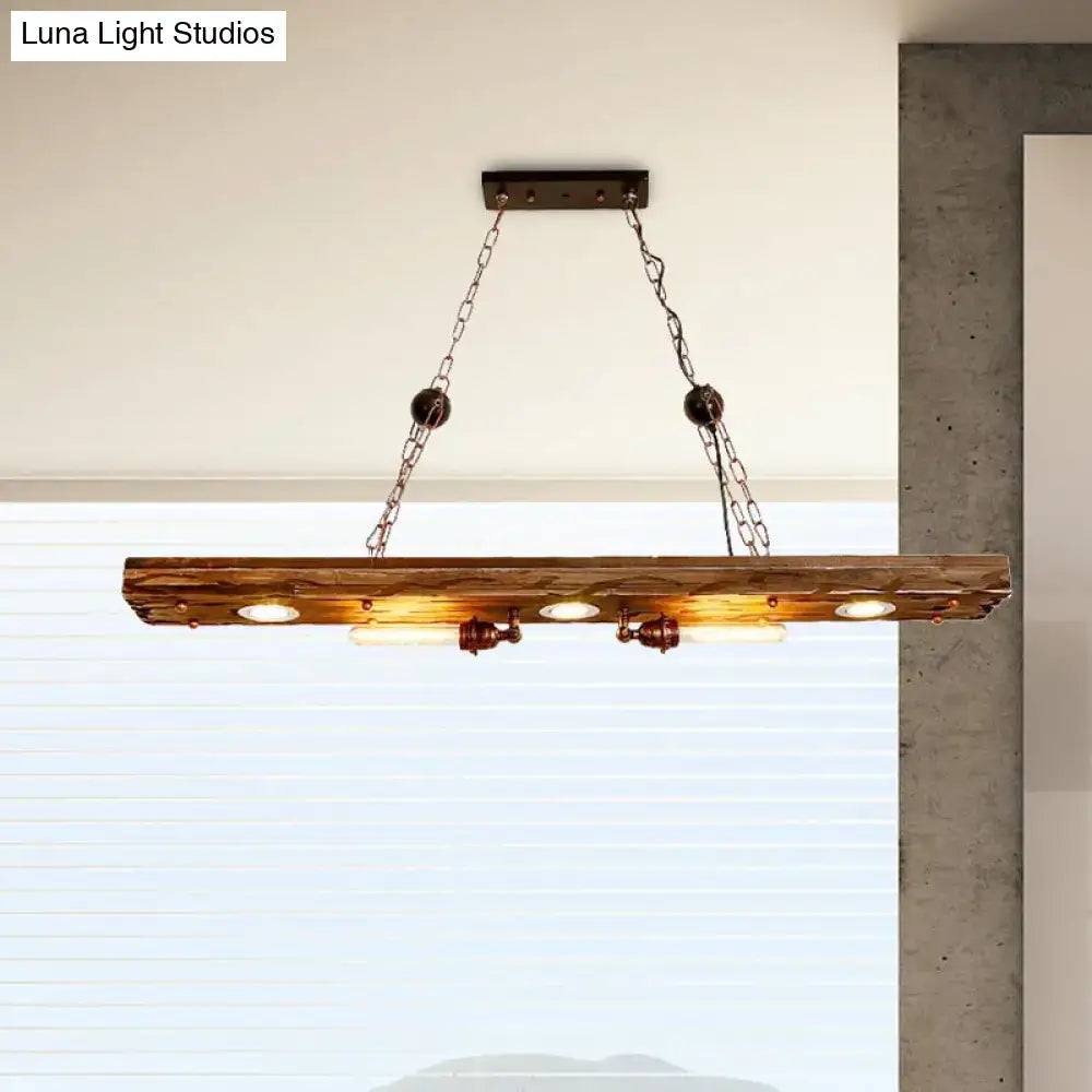 Rustic wood 5-light linear hanging lamp dining room island light