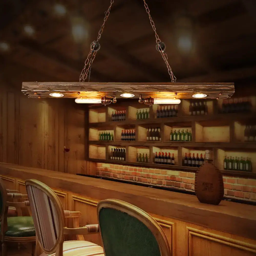 Rustic wood 5-light linear hanging lamp dining room island light