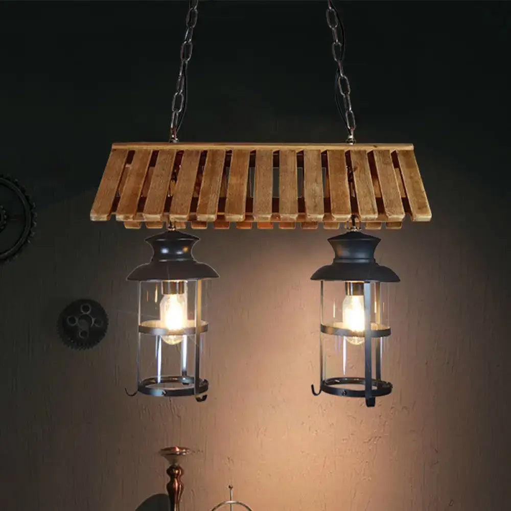 Rustic wood and black antique cylinder island lamp kitchen light