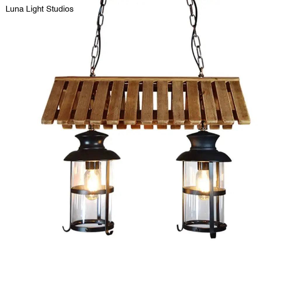 Rustic wood and black antique cylinder island lamp kitchen light