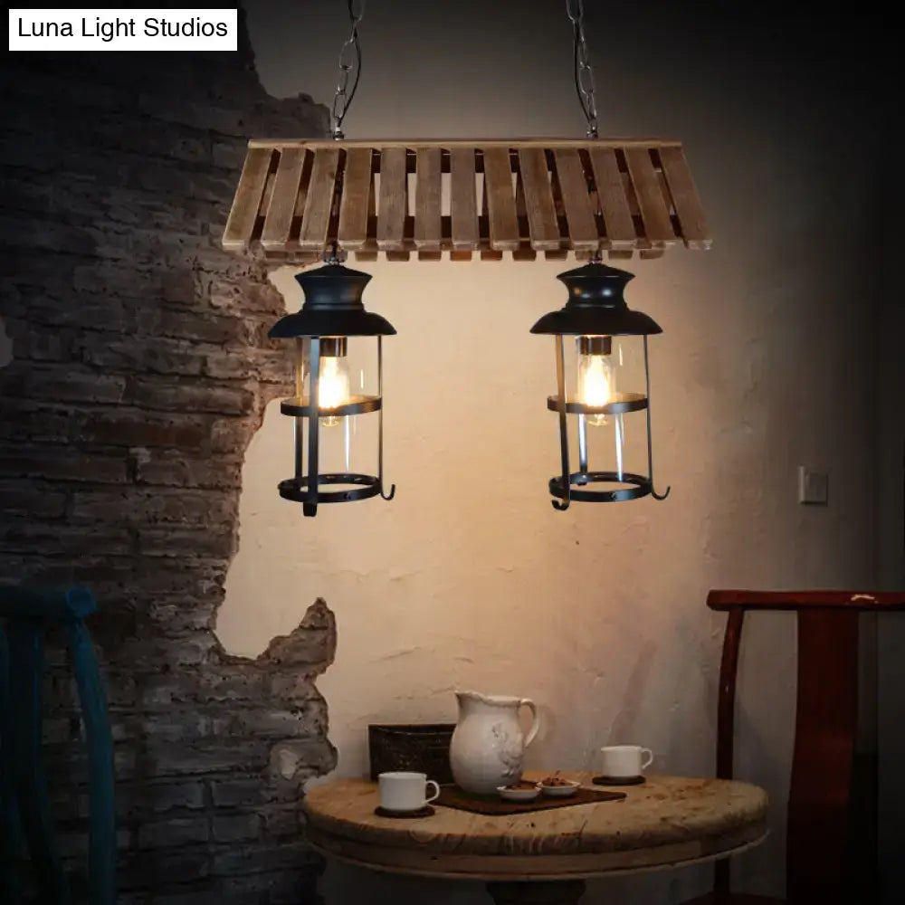 Rustic wood and black antique cylinder island lamp kitchen light