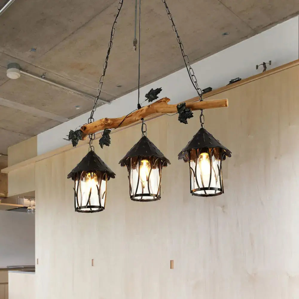 Rustic wood and black lantern kitchen island light e26 e27 light