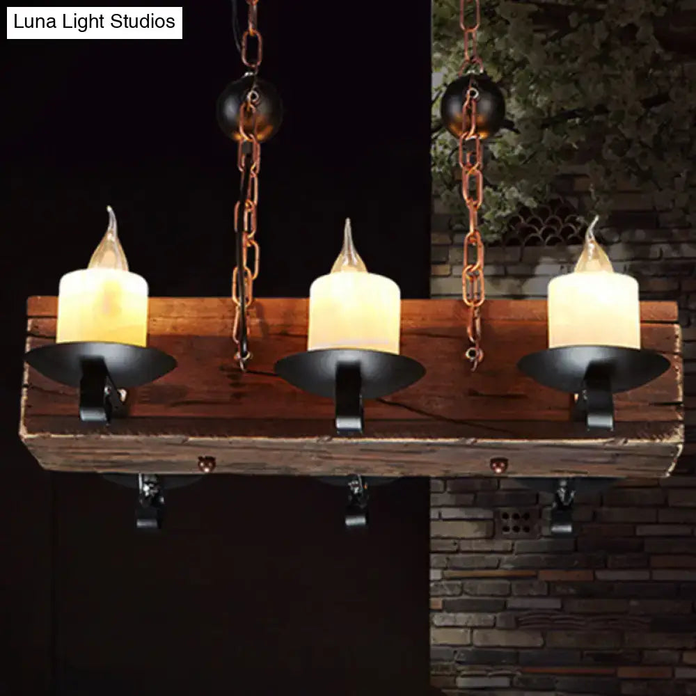 Rustic wood and black marble 6-light island pendant dining room