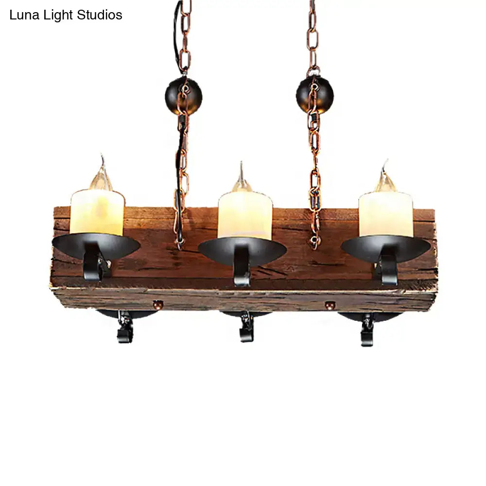 Rustic wood and black marble 6-light island pendant dining room
