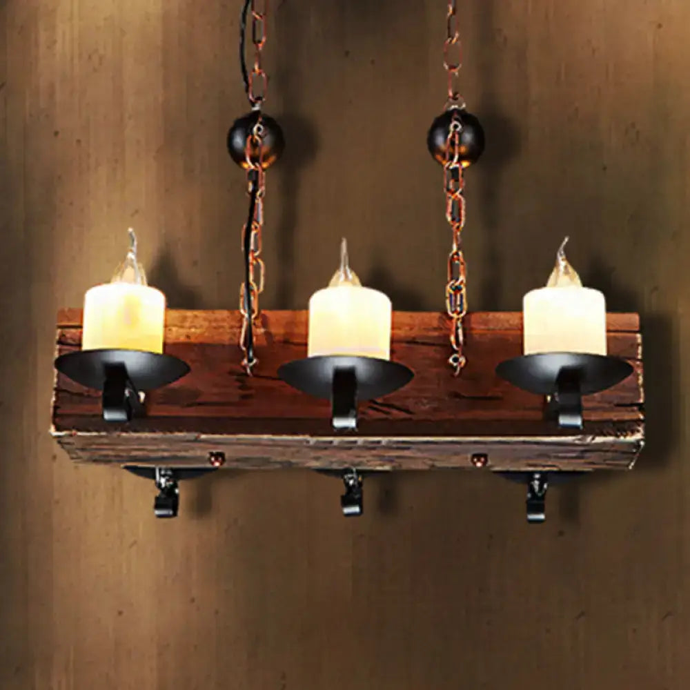 Rustic wood and black marble 6-light island pendant dining room