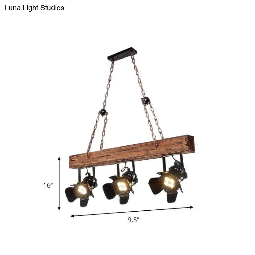 Rustic wood and black metal 3 light island pendant kitchen light