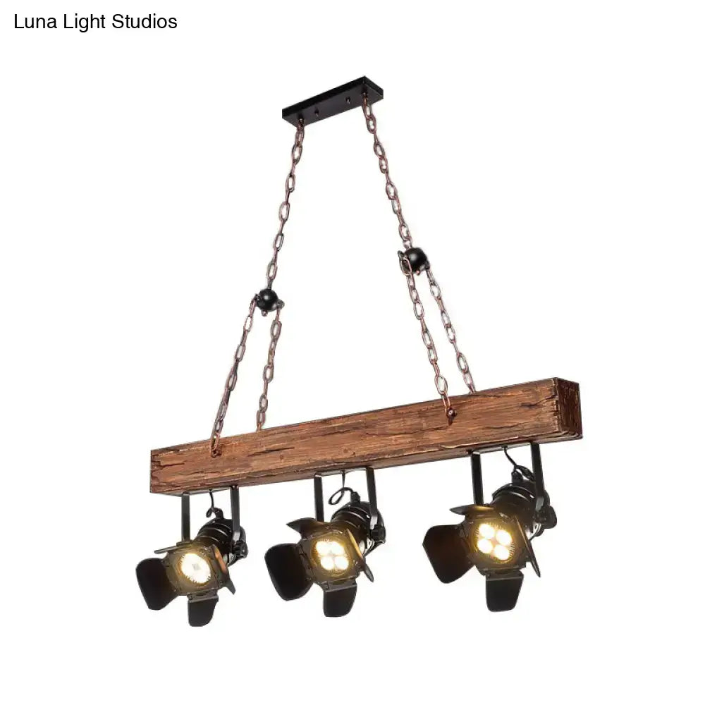 Rustic wood and black metal 3 light island pendant kitchen light
