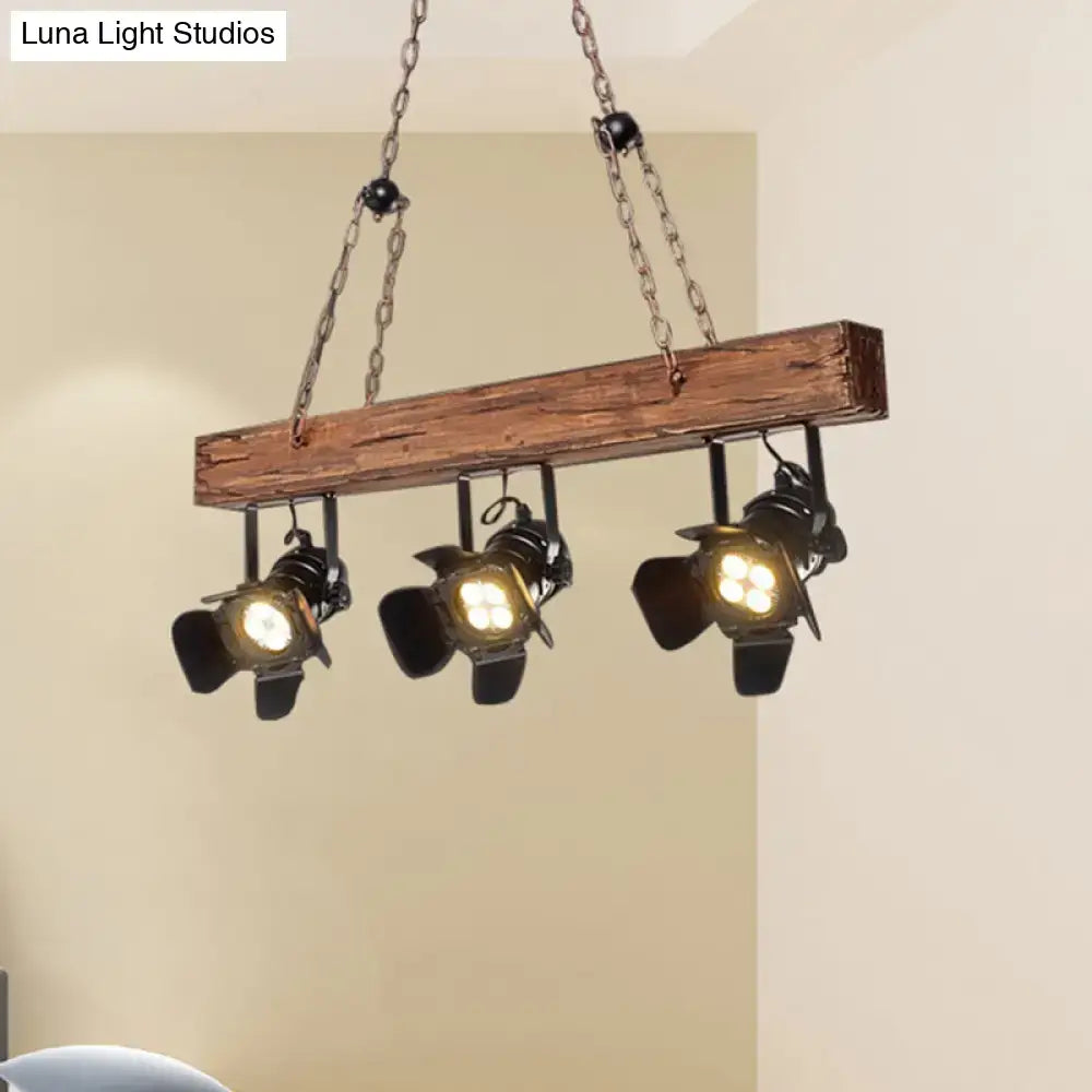 Rustic wood and black metal 3 light island pendant kitchen light