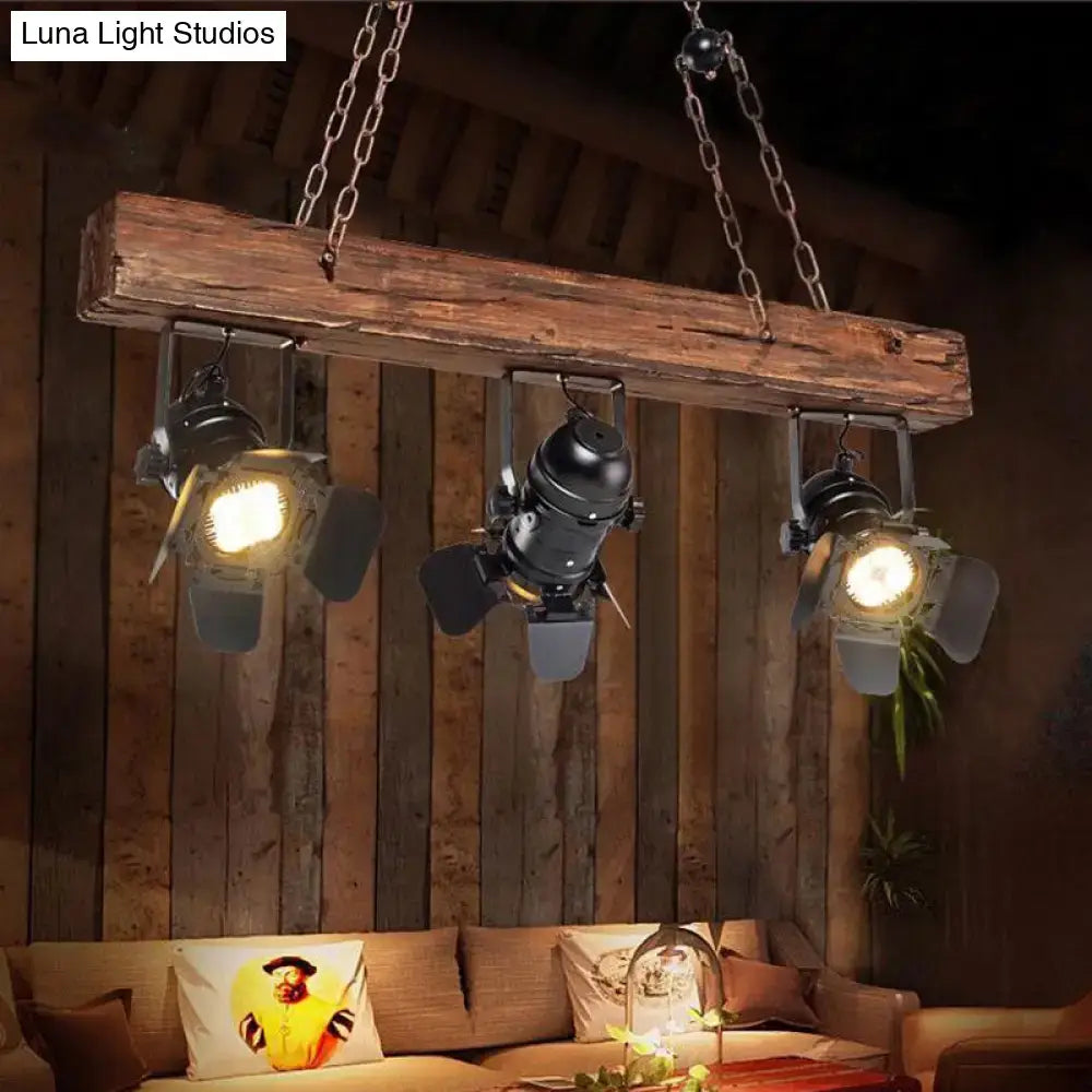 Rustic wood and black metal 3 light island pendant kitchen light