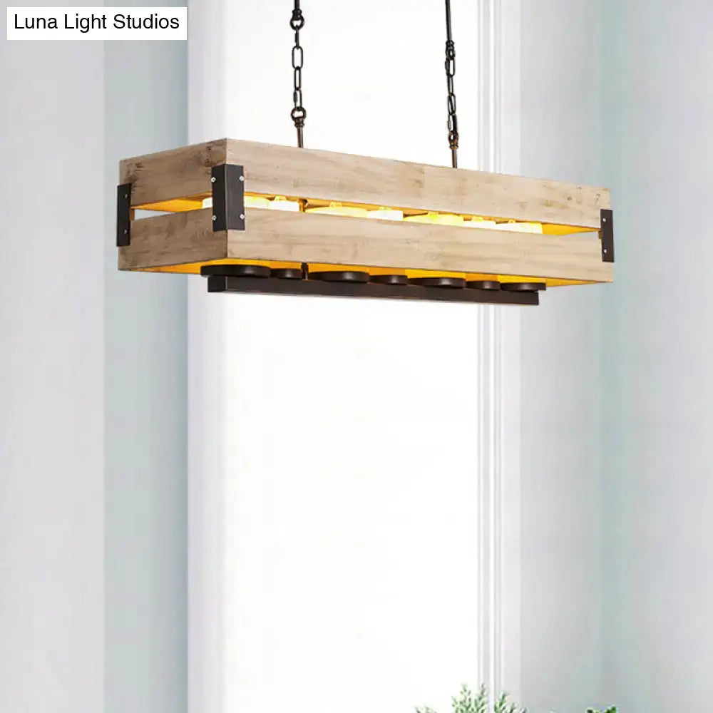 Rustic wood and black metal island pendant – dining room hanging lamp