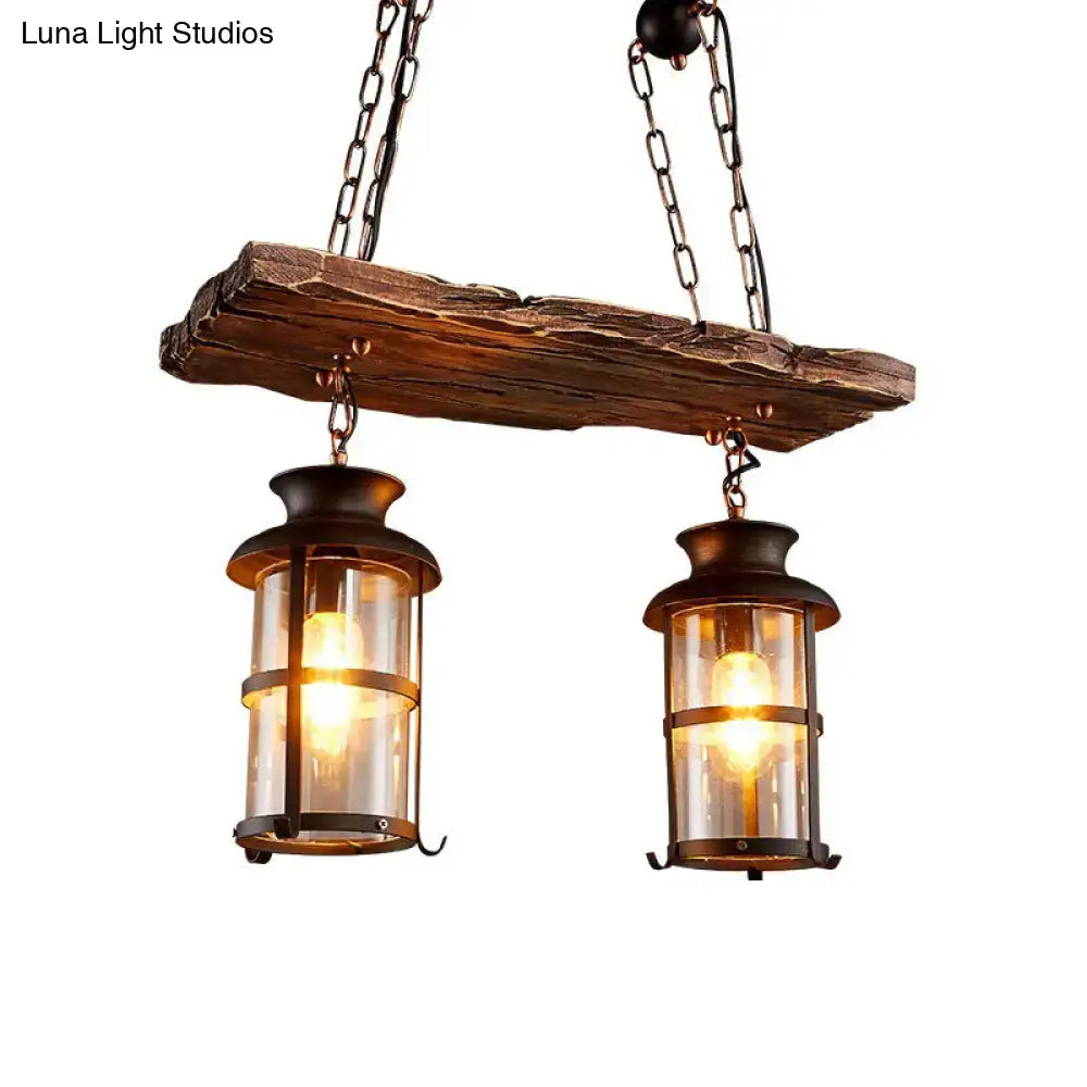 Rustic wood and clear glass island pendant light kitchen lanterns