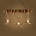 Rustic wood and rope island pendant diamond cage dining room light