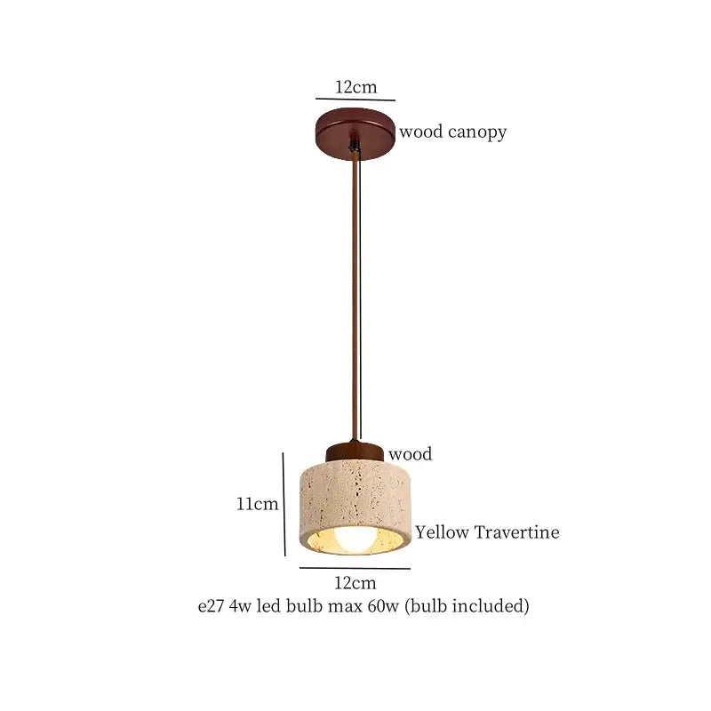 Rustic wood and travertine pendant lamp dining room columnar stone led