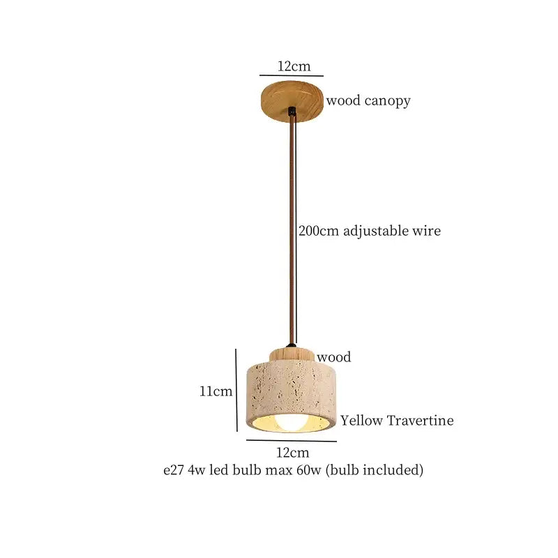 Rustic wood and travertine pendant lamp dining room columnar stone led