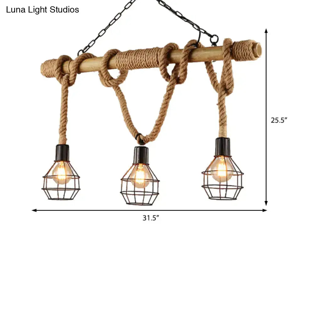 Rustic wood and vintage black metal island light dining room pendant
