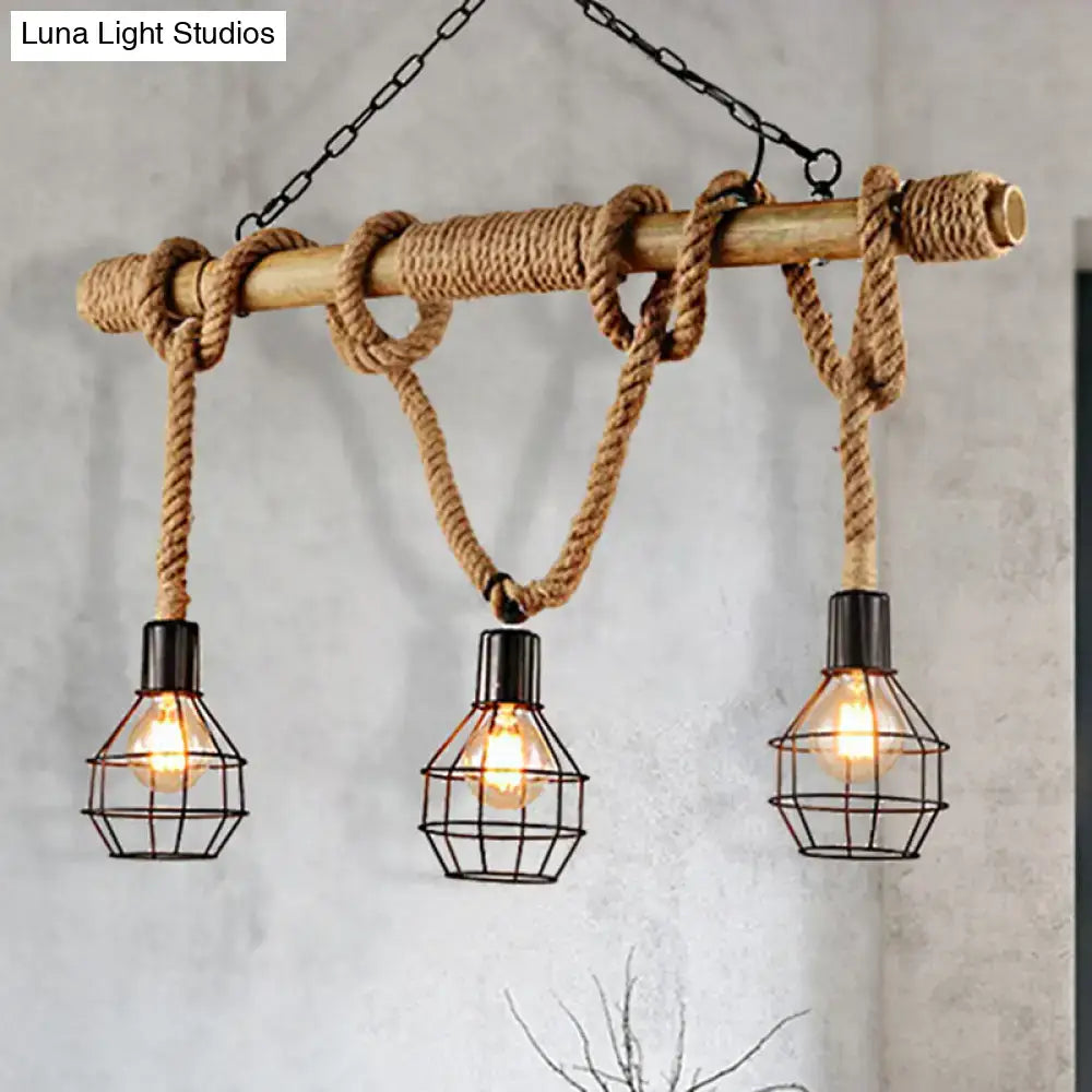 Rustic wood and vintage black metal island light dining room pendant