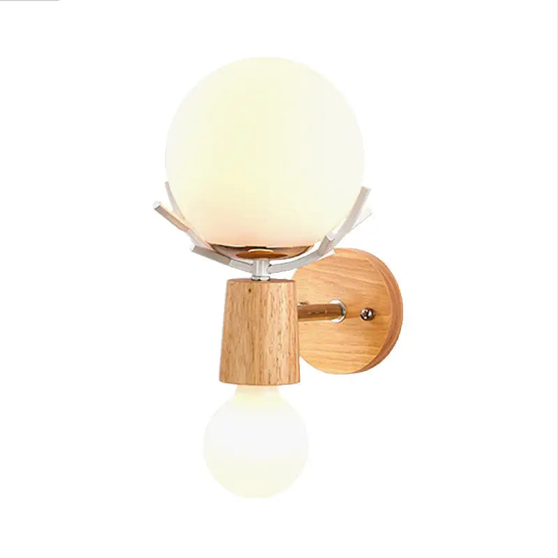 Rustic wood and white globe sconce wall lamp for stairways