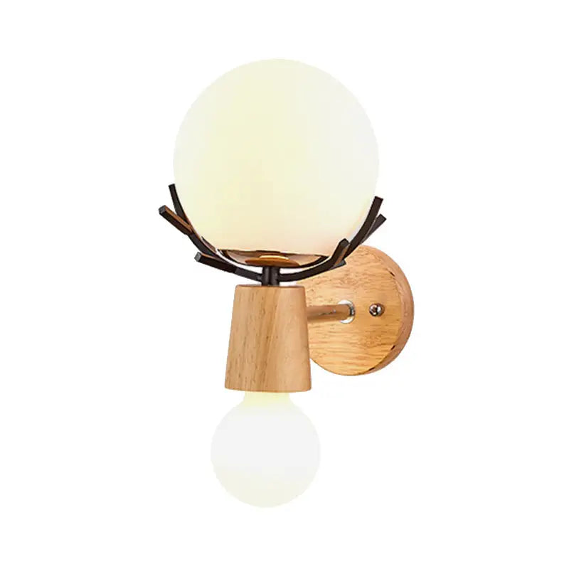 Rustic wood and white globe sconce wall lamp for stairways