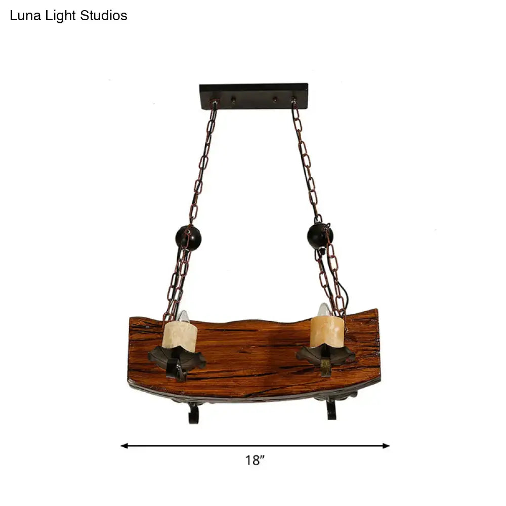Rustic wood board island pendant light kitchen 4 bulb brown