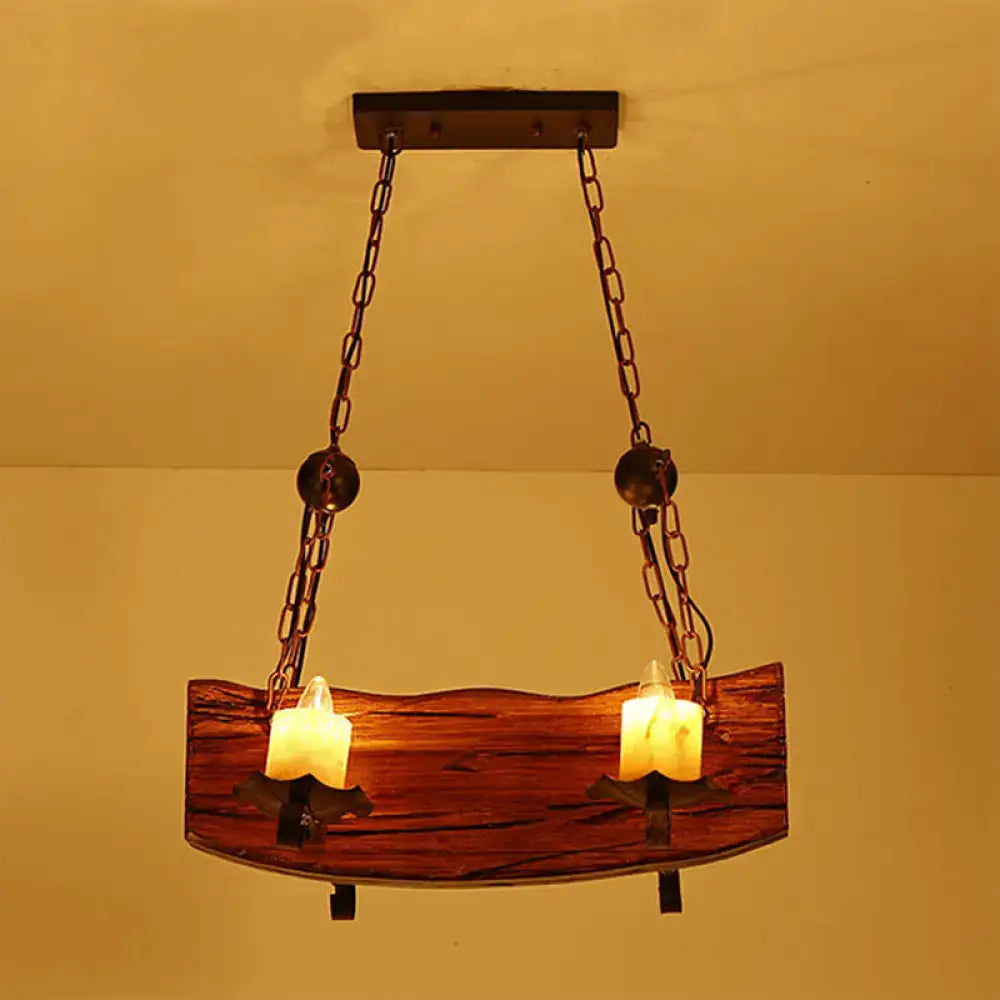 Rustic wood board island pendant light kitchen 4 bulb brown