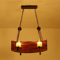 Rustic wood board island pendant light kitchen 4 bulb brown