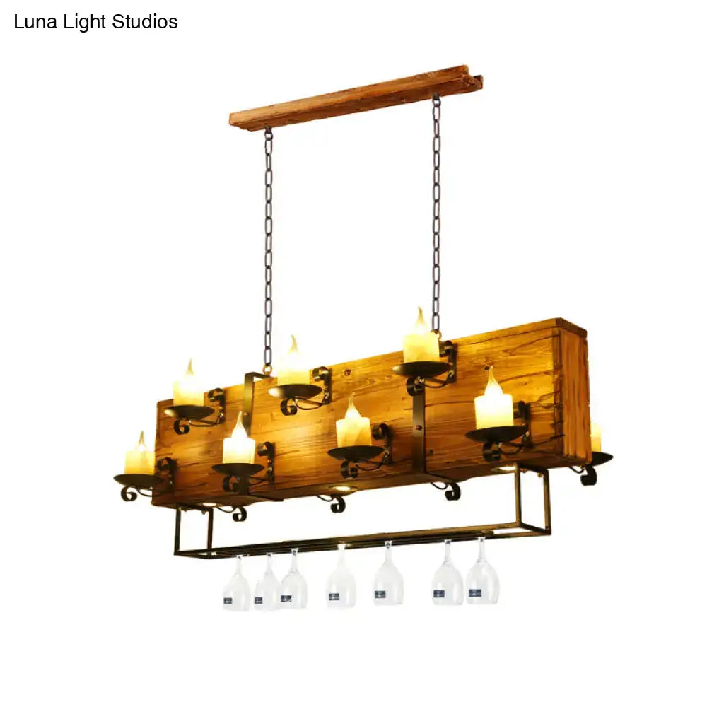 Rustic wood candelabra pendant light for dining room