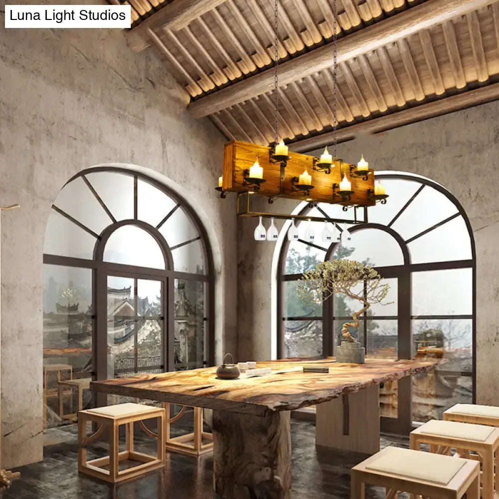Rustic wood candelabra pendant light for dining room