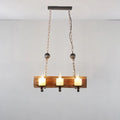 Rustic decorbites brown wood candelabra pendant light with three glowing candle-style bulbs for dining room use
