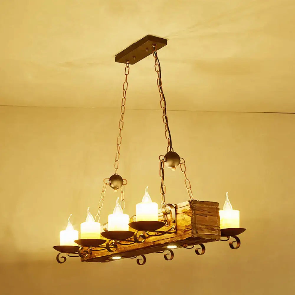 Rustic wood candelabra pendant light for dining room