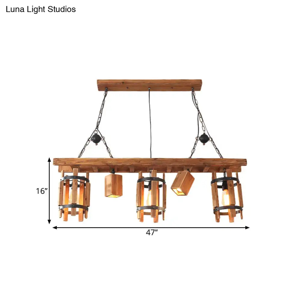 Rustic wood cylinder frame ceiling light dining room grey & brown