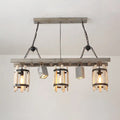 Rustic wood cylinder frame ceiling light dining room grey & brown