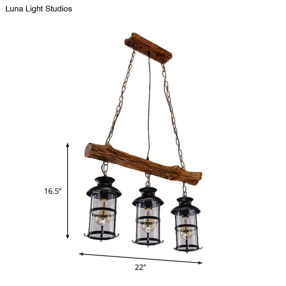 Rustic wood design black lantern island light kitchen pendant