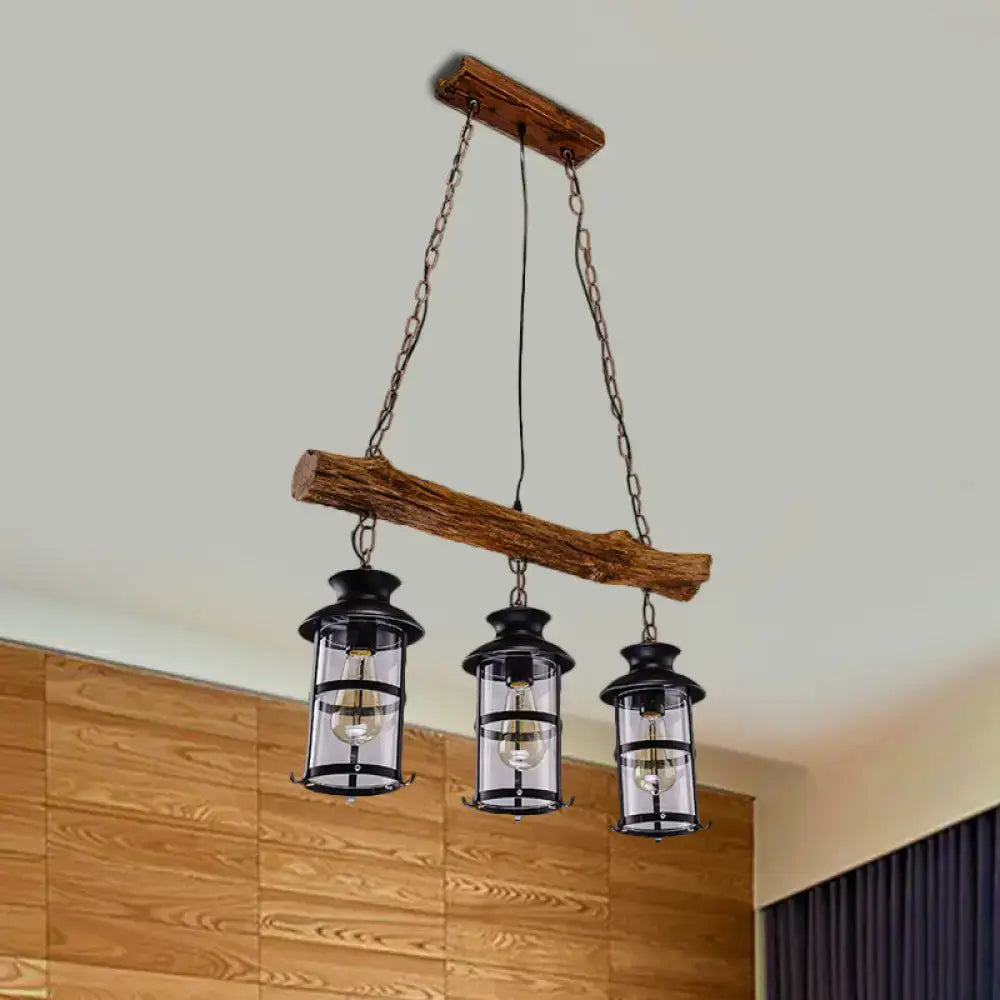 Rustic wood design black lantern island light kitchen pendant