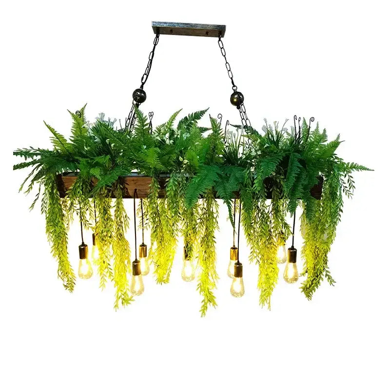 Rustic wood hanging chandeliers dining room planter with edison bulbs