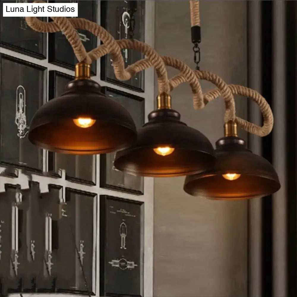 Rustic wooden beam and beige rope 3 light island pendant kitchen light