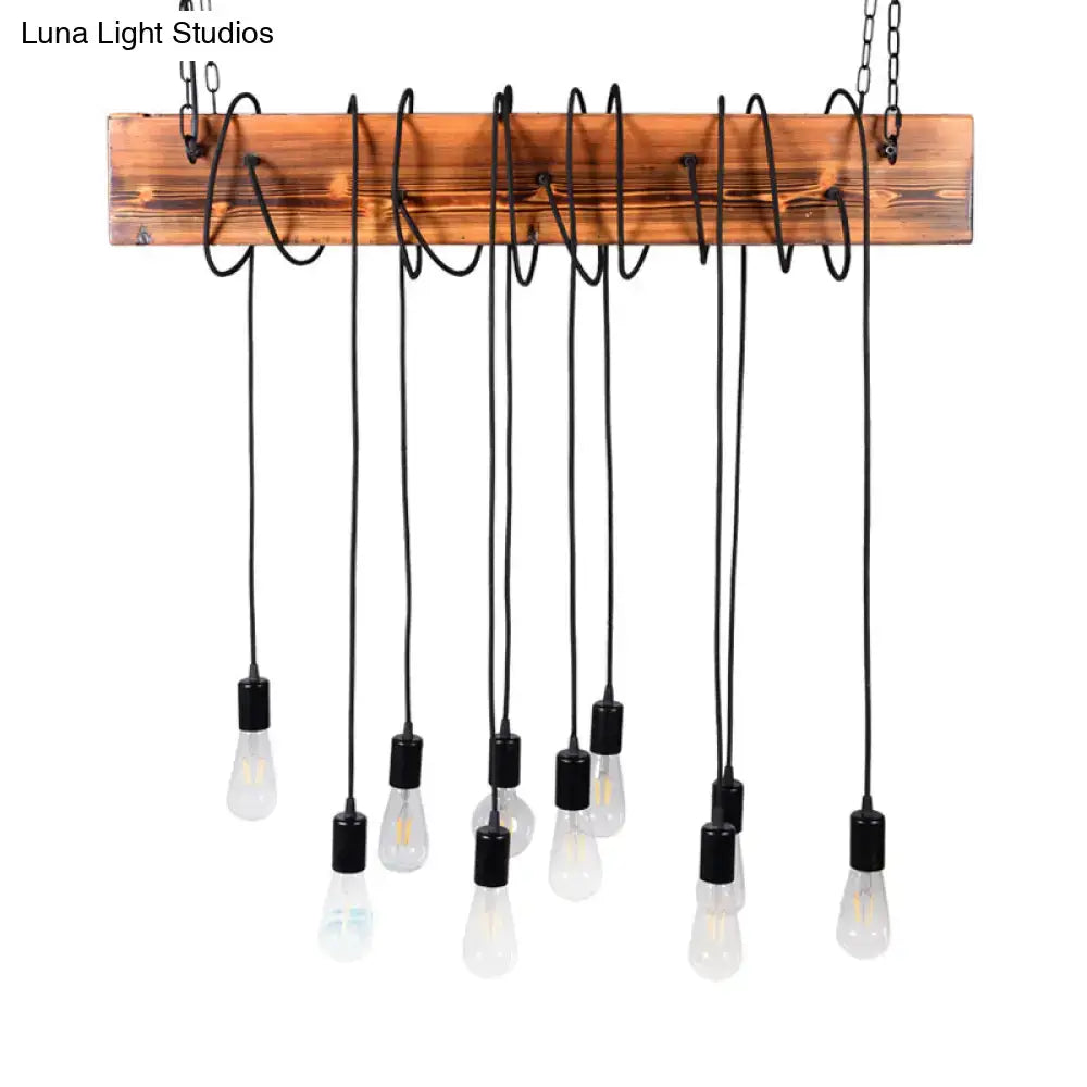 Rustic wooden black & antique brass chandelier kitchen island light