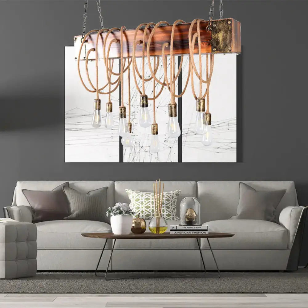 Rustic wooden black & antique brass chandelier kitchen island light